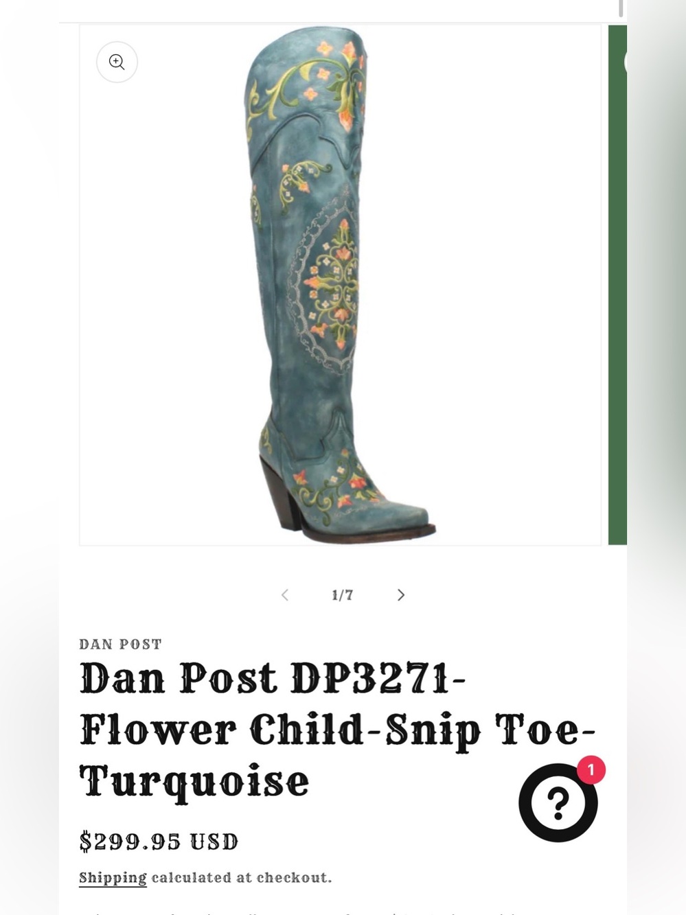 Dan Post Flower Child Leather Boots - Turquoise (NEW - Floor Model) - Picture 6 of 13